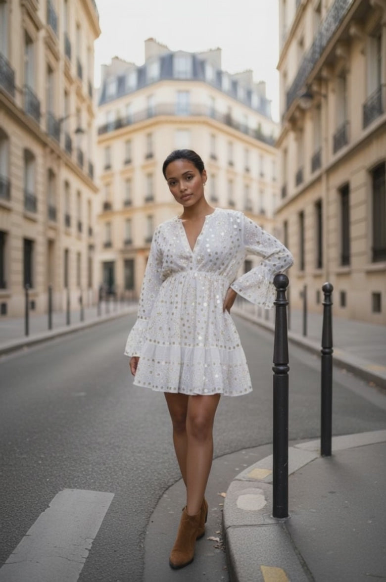 NURIA TUNIC DRESS WHITE/GOLD