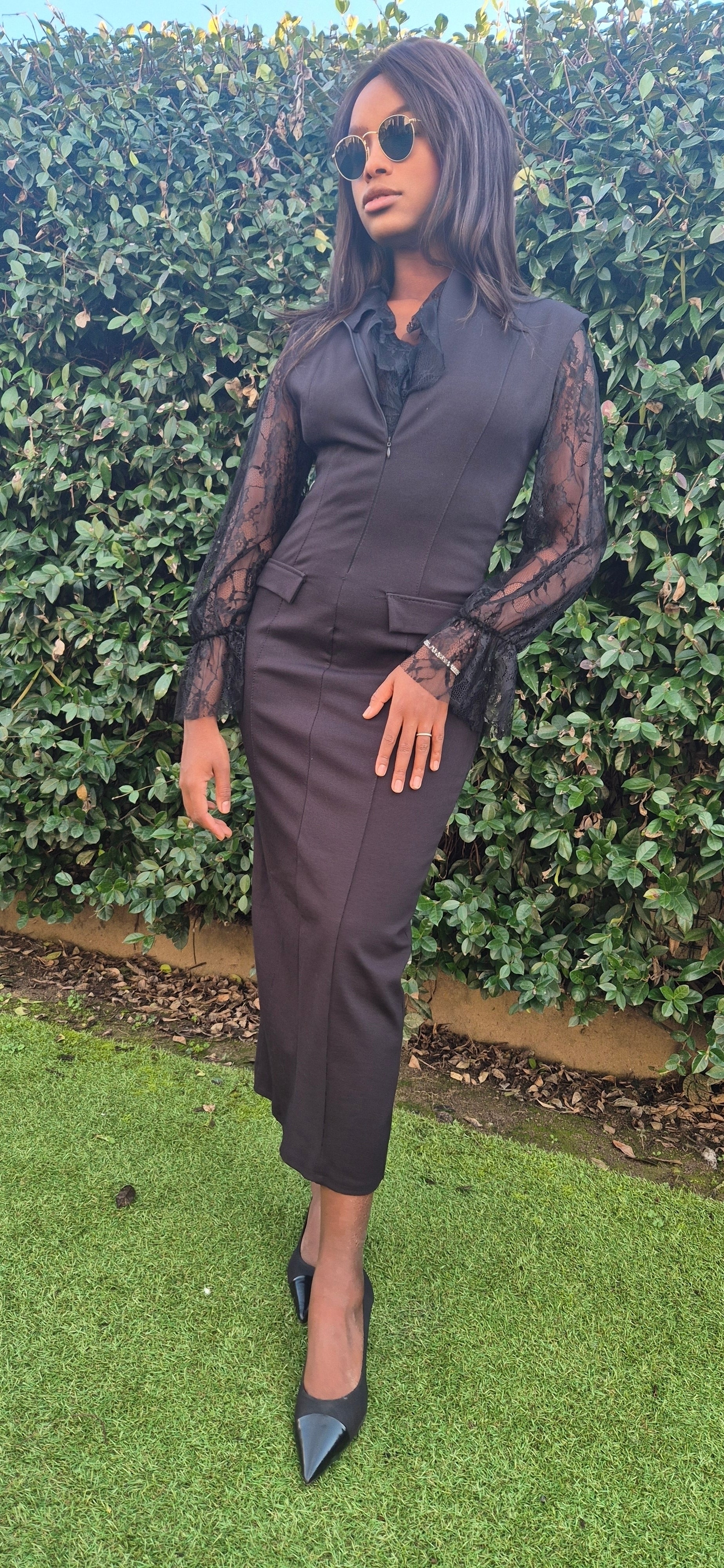 Long dress black 4 stagioni