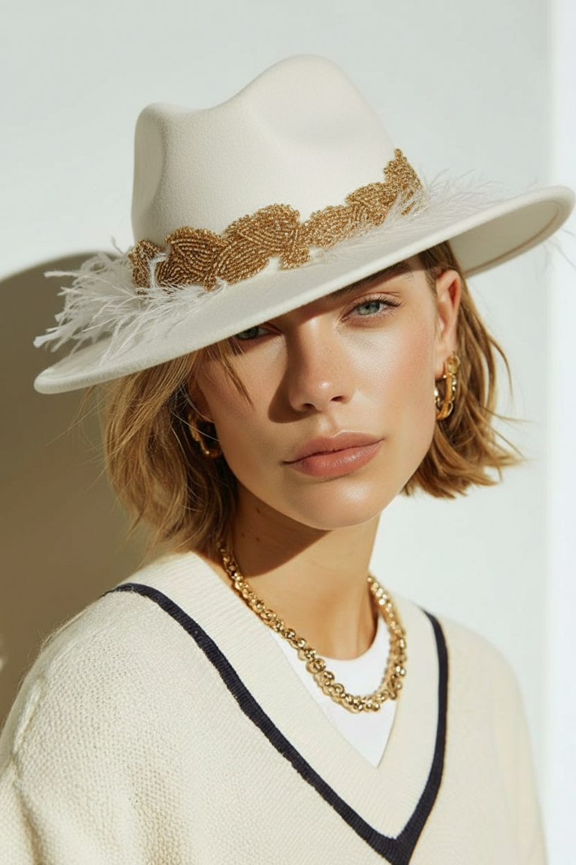 CAPPELLO LANA PIUME BIANCO