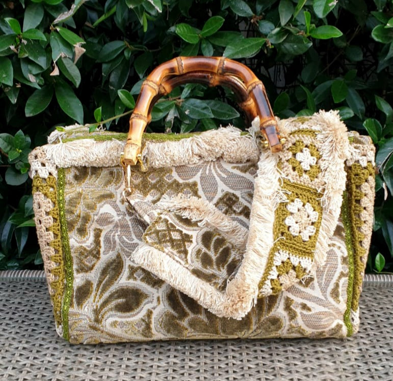 BORSA CROCHET CON TRACOLLA VERDE