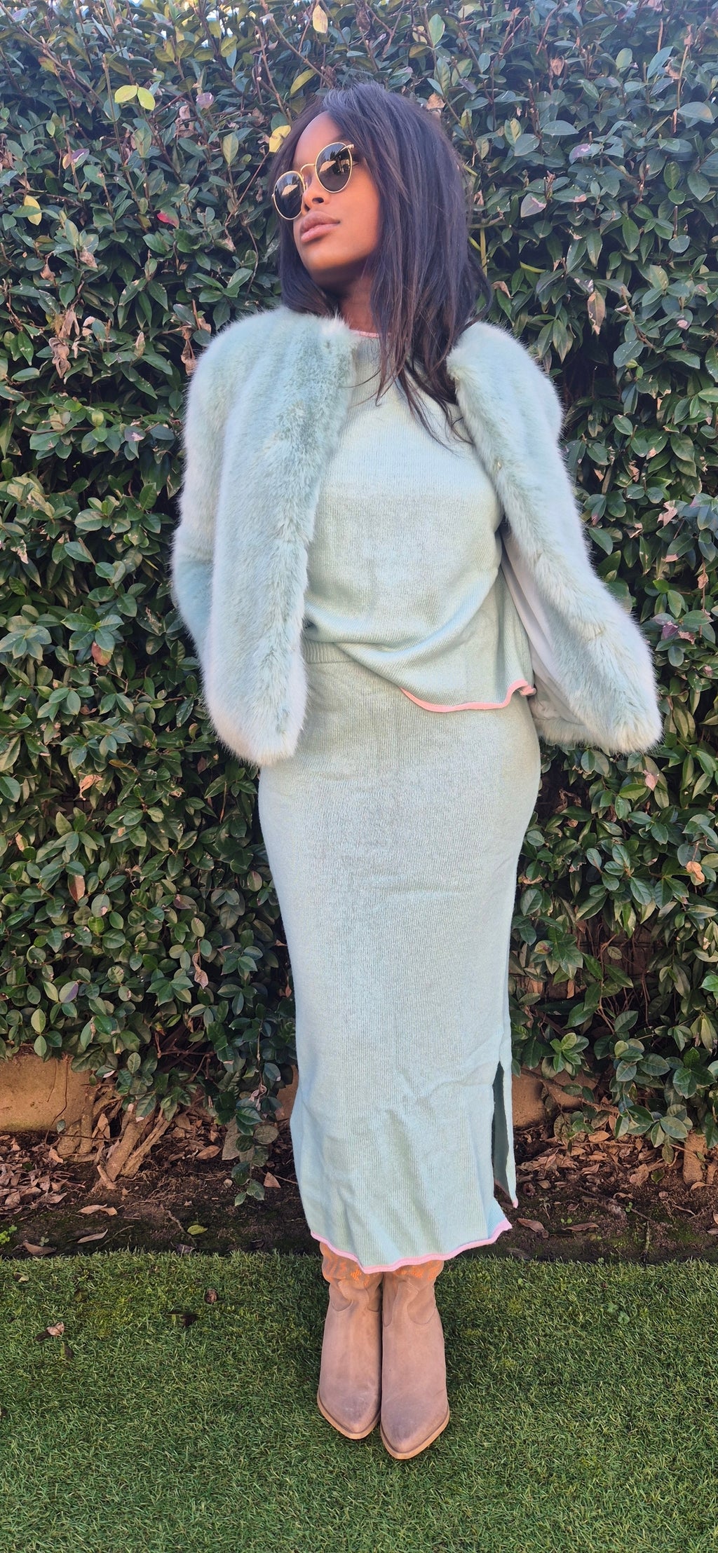 Completo lana cashmere gonna azzurro