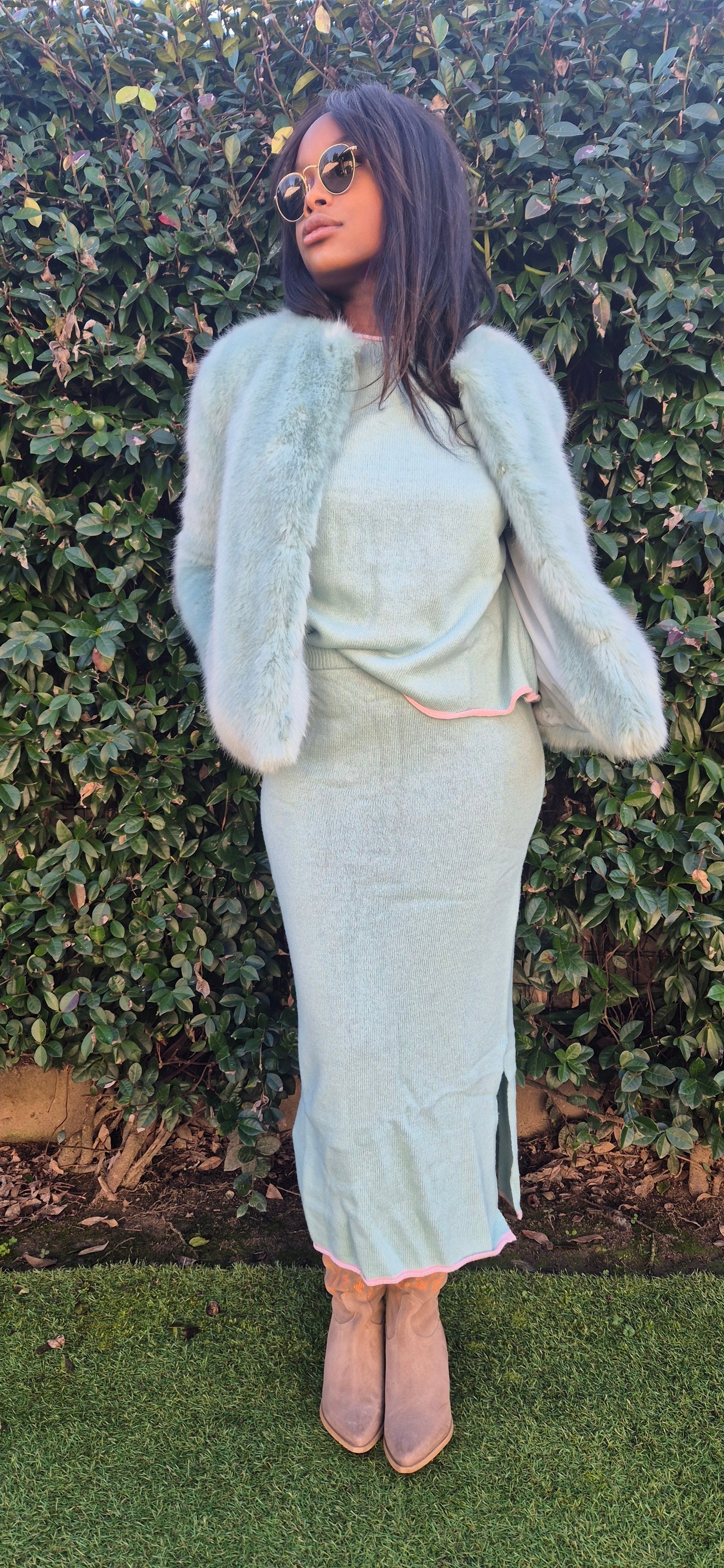 Completo lana cashmere gonna azzurro