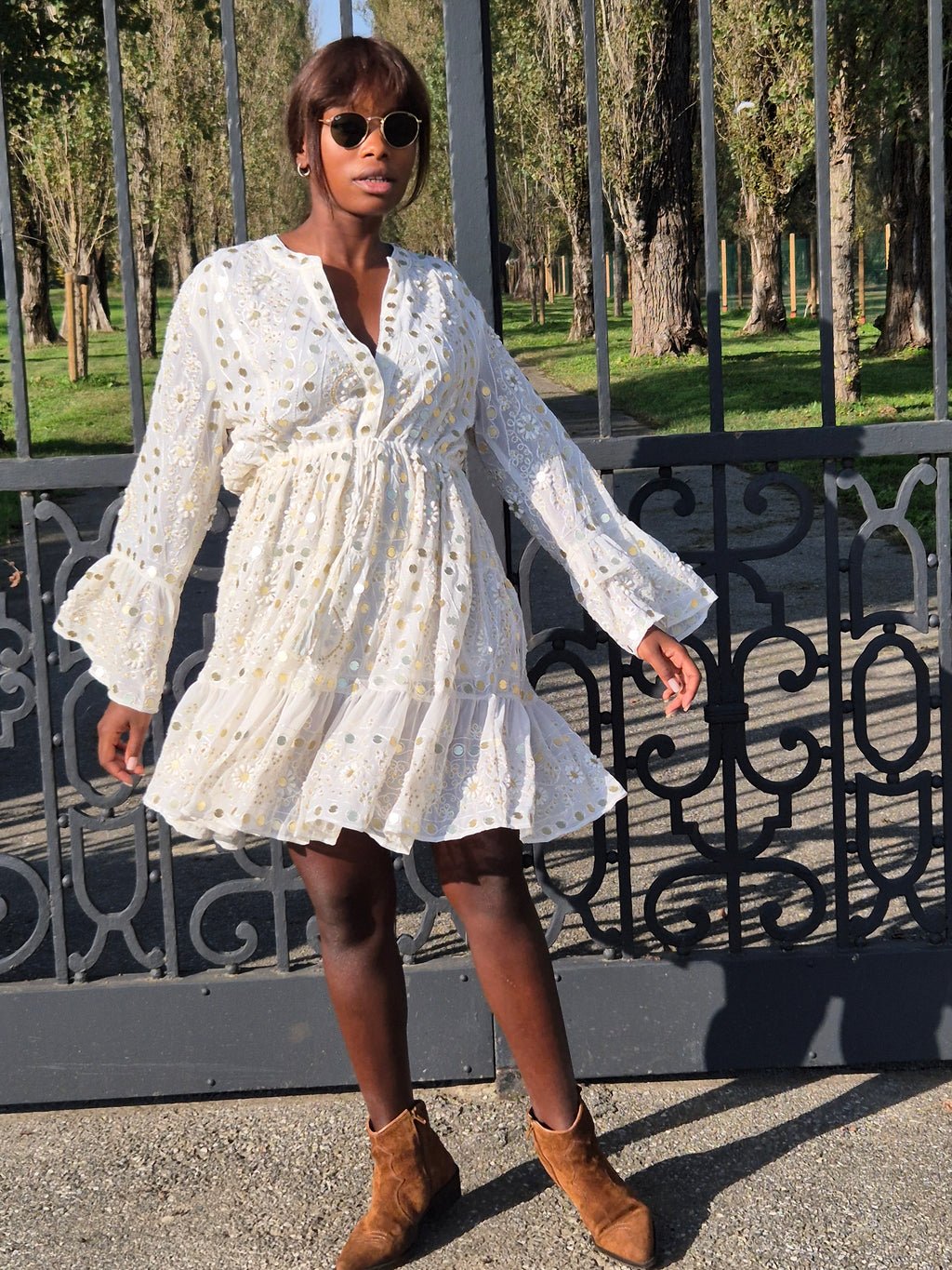 NURIA TUNIC DRESS WHITE/GOLD