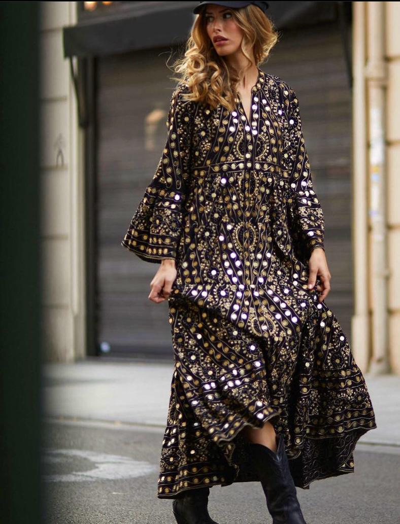 NURIA LONG DRESS BLACK/GOLD